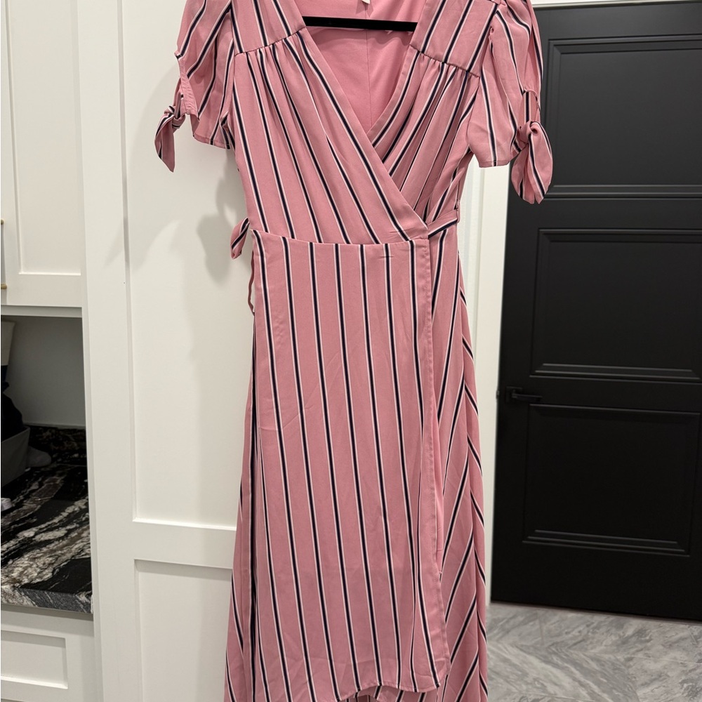 Gianni Bini Pink and Navy Striped Midi Dress